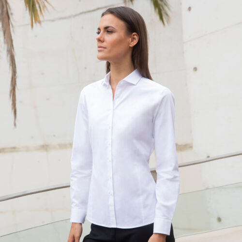 Henbury Ladies Long Sleeve Stretch Poplin Shirt Thumbnail